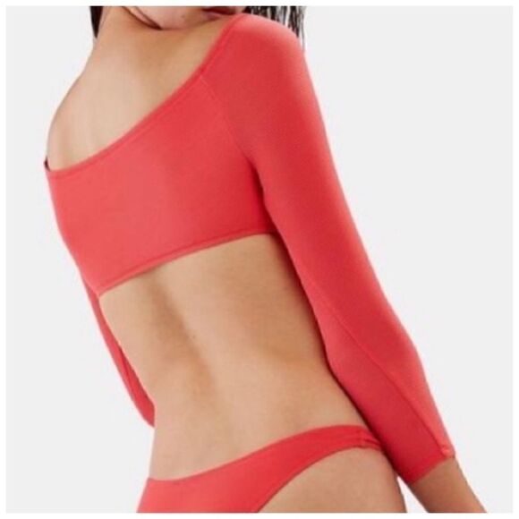 Solid & Striped Elise Coral Long Sleeve Crop Swim Top Sz L - Picture 5 of 7